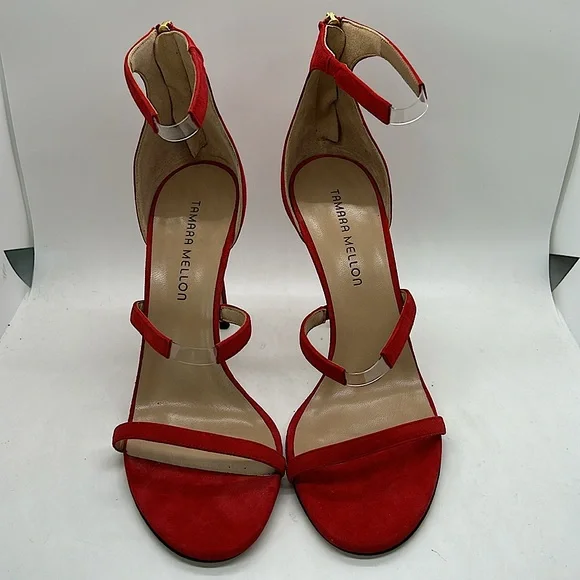 Tamara Mellon Sexy Red Suede Stiletto Heels Sandals Shoes **Size 41/US 11**🔥🔥 - Picture 2 of 9